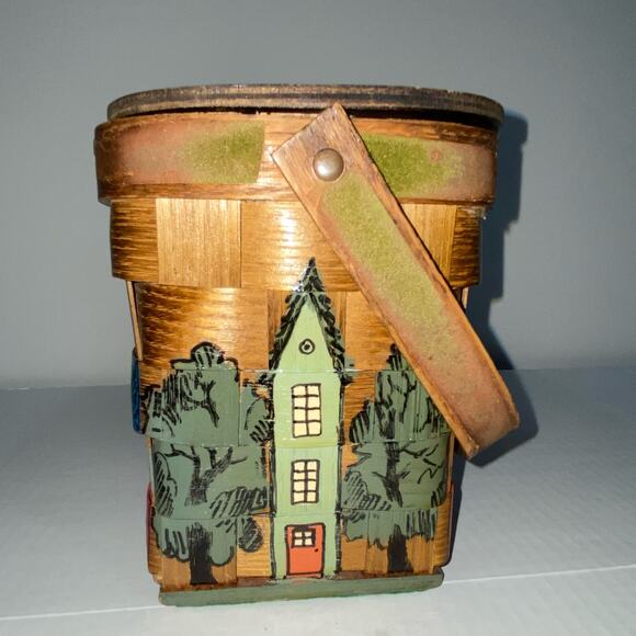 COFER’S Atlanta Handpainted Woven Wooden Basket Purse Fabric Lined VINTAGE - Picture 6 of 8